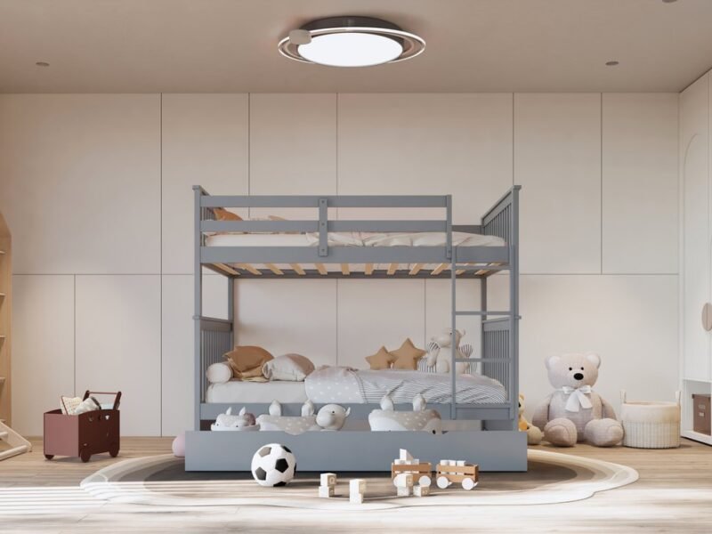 BB33 Full/Full Bunk Bed w/Twin Trundle Gray