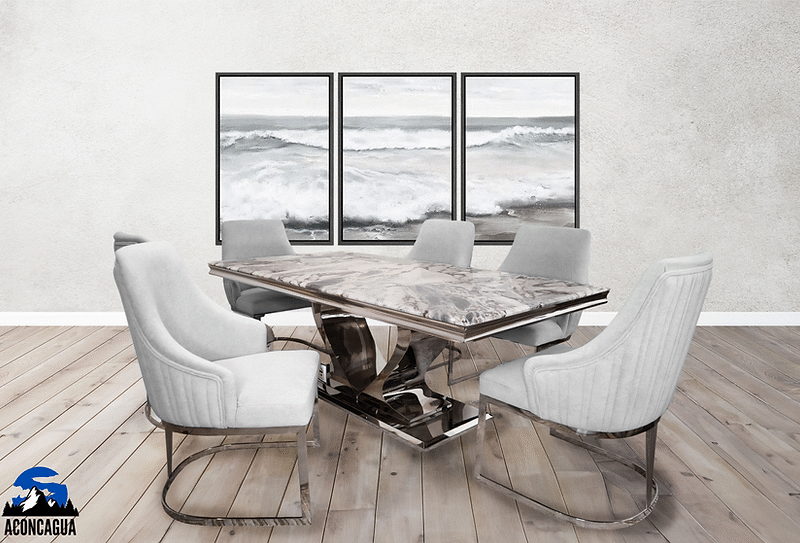 Daisy Rectangle Marble Dining Set 7PC