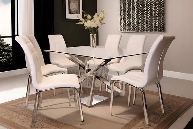 Rectangle Dining Set with White Chairs 7PC