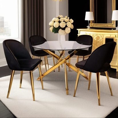 Black & Gold Round Dining Set