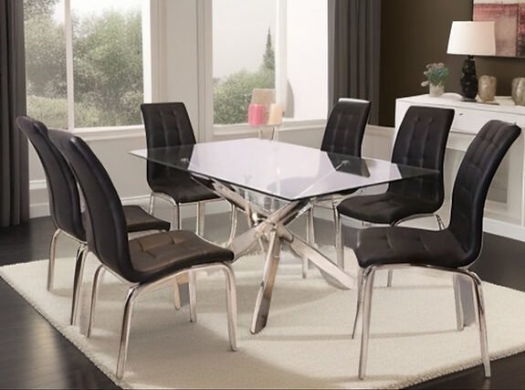 Rectangle Dining Set with Black Chairs 7PC