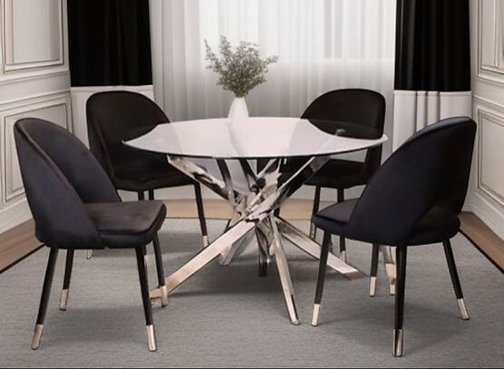 Velvet Black Round Dining Set