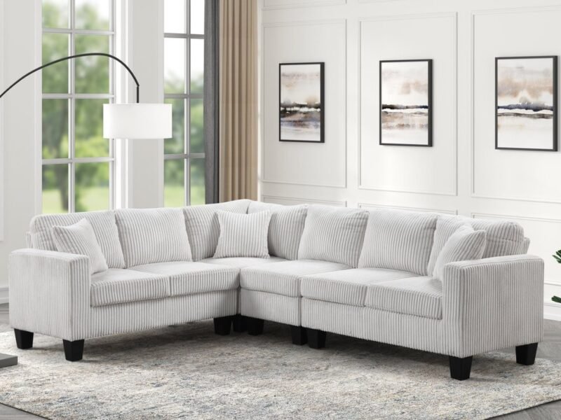 Logan Beige - Reversible Sectional (Cord Fabric)