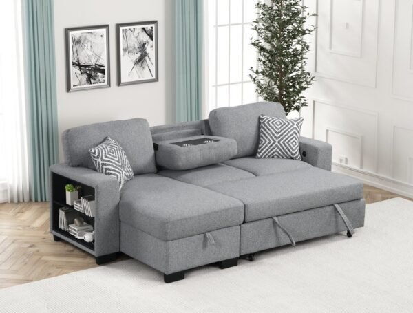 pacific-gray-6_orig.jpg Pacific Gray Reversible Sectional With Pull-Out Bed